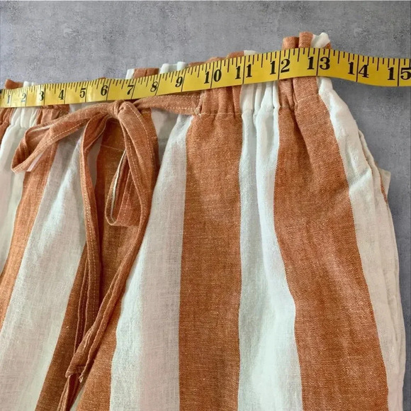 BeachLunchLounge Linen Blend Lagenlook Paperbag Pants Size S Brown White Stripes - Picture 10 of 13